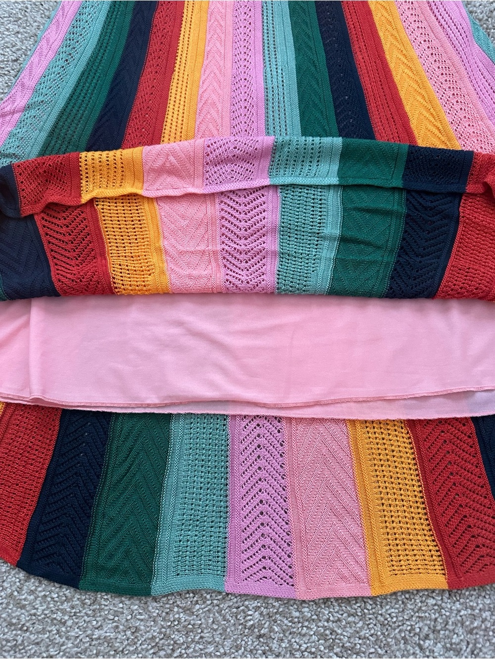 Farm Rio Crochet Rainbow Stripe Mini Dress NWT Size S Lace Up Back - Picture 8 of 14